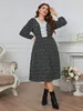 Dames Grote Maat Kleding Mode Bloemenprint Lente Herfst Chiff Kleding V-Hals Casual Lange Vestido Boho Ruche Jurk T4ZF#