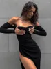 Casual Dresses TARUXY Side Slits Slim Sexy Dress For Women Bodycon Backless Off Shoulder Femme Party Black Temperament Maxi Woman