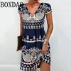 Vintage Ethnic Printing DR dla kobiet 2024 V-DHECK LUSKIE ROCE DRES DRES FI Casual Floral DR SUNDR C8SN#