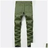 Męskie dżinsy męskie spodnie kolanowe rozerwane armia zielona jesień zima zamyka się w retro high street moda moda dostawa odzież clo dhx0f
