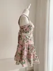 Casual jurken dames linnen roze madeliefje bloemenprint taille uitgehold mouwloze sling mini-jurk