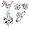 Ketting Oorbellen Set Verjaardagscadeau voor vrouw Bruiloft Sieraden Mode Zilver Kleur Kristal Ring Oorbel 3 stks/set