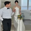 Elegante satén boda Dr para mujeres Halter cuello Sleevel una línea longitud del piso Corea sesión de fotos de boda vestido de novia simple J3Nq #
