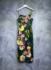 Designer dress, European and American fashion, silk positioning, printed suspender lining, leopard print skirt