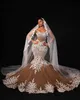 Africano Aso Ebi sirena maniche Lg Wedding Dres per ragazze nere perle in rilievo pizzo applique abiti da sposa nigeriani 2024 c3Ep #