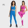 AL Sports Fitness Yoga Set ET Double 6 antibacteriano, nu, sutiã esportivo à prova de choque + bolsos laterais, nu, adequado para a pele, macio e calças cortadas elásticas