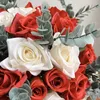 Wedding Flowers Big Bride Buquet Red Beige Silk Roses Sztuczne małżeństwo ślubne trzymanie akcesoriów kwiatowych ręcznie robione