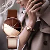 SK luksusowe zegarki skórzane kobiety kreatywne mody kwarcowe zegarki dla reloj Mujer na nadgarstek zegarek Shengke Relogio feminino 210325251f