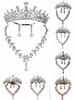 1 st brud Rhineste Crown Tiara Ny Veil Crown Halsband Set av tre flickor Performance Birthday Present Hair Accores L6MP#