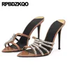 スリッパ2024サンダル女性メタリックスモールサイズ33靴薄いストラップハイヒールラインストーンフェチポンプスライドウルトラフィッシュマウス