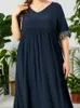 Plus Size Dresses Loose Summer Woman 2022 V Neck Short Sleeve Embroidery Floral Patchwork Elegant Maxi Long Dressplus Drop Delivery Ap Otltj