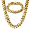 10mm 12mm homens mulheres Hiphop Cuba Chain Chain Colar Bracelet 316L Aço inoxidável Alto polido Jóias Jóias Chaker Chain2164