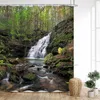 Shower Curtains Forest Curtain Rainforest River Waterfall Deep Wildflowers Leaves Botanical Bridge Print Bathroom Decor With Hooks