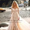 도시 섹시한 드레스 고급스러운 분리식 2 in wedding dress 중장기 구슬 자수 기차 O-Neck Fullsleeve Vintage Bride Gowns Back Button yq240329