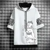 Men's Hoodies Sweatshirts Japan Fashion Mens Hoodies Summer Men Clothing Cartoon Casual Harajuku Streetwear Print Hooded Top Short Sleeve Sweatshirts Men 24328