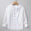 Men's Casual Shirts Simple Mens Long Sleeve Spring Summer Daily Causal Fresh Tops Pocket Stand-up Collar Pure Cotton Button Up Shirt 9