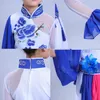 Vêtements de danse hanfu pour enfants Costumes de danse nationale Yangge en porcelaine bleue et blanche Vêtements de taille Performances sur scène L7X1 #