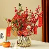 Vasos vermelho fortuna simulação de frutas flores vaso de cerâmica conjunto ano ornamentos de casamento casa sala de estar varanda desktop decoração artesanato