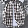 Checkered Shirt, Men's Long Sleeved Autumn Business Casual Matte Top, Men's Simple and Trendy, Can Be Worn Externally, Men's Shirt