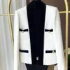 Damenjacken Kleiner Duft Tweed-Jacke Weiblicher Blazer Langarm-Knopftasche Patchwork-Mantel Herbst Elegante Frauen Büro-Outwear-Top