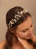 trendige Hochzeit Haar Accories Gold Rhineste Stirnband Braut Kopfbedeckungen Braut Tiara Prom Perle Haarschmuck handgemachte Kopfschmuck E33E #