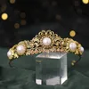 Baroque Retro Pearl Crystal Gol Crown Bridal Wedding Bijoux Vintage Tiaras Couronnes Pageant Dîner DR Actiales O8S6 #