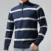 Männer Pullover Baumwolle Kleidung Hohe Qualität Grundlegende Casual Zipper Streifen Pullover Jacke Frühling Mode Lose Stricken Offene Tops