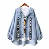 women's Hooded Denim Jacket Spring Autumn Plus Size Loose Blue Jean Jacket Coat Retro Free Ship Wholesale Cropped Top New c3D2#