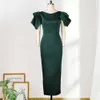 Am200938 Sleeveless Ruffle Edge Slim Fit Split Green High Waist Women's Dress 484941