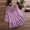 2022 Women's Lace Crochet Blouse Elegant Embroidery Tops Hollow Lace Up Shirts Cott Linen Plus Size Blouse Blusas Chemise 5XL 43W6#