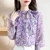 Blusas de mujer, blusa Floral con manga de princesa con encaje estampado Vintage, ropa informal de gran tamaño para otoño 2024, camisa para mujer de oficina