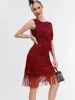 Sukienki swobodne seksowne letnie sukienki luksusowe kobiety eleganckie balsame bodycon klub impreza czerwona kamizelka vintage fringed cekin vestido