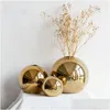 Vazolar Altın Elektrokürlü Seramik Top Çiçek Vazo İç Modern Dekoratif Ev Oturma Odası Damla Teslimat Bahçesi DHFS0