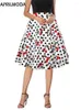 Skirts Vintage High Waist For Women White Cherry Polka Dot Print 50s 60s Pinup Rockabilly 2024 Fashion Summer Midi Skirt Buttons