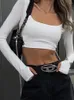 T-shirt da donna Donna Manica lunga Fasciatura T-shirt solida Sexy Skinny Pullover Crop Top Donna Casual Tee 2024 Autunno