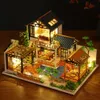 Three-dimensional Puzzle Assembled Building Model Chinese Style Villa Yard Dollhouse Kit Miniature Diy Toy, Home Bedroom Decorations with Furniture Wooden