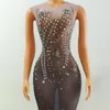 sexy Perspective Mesh Party Dr Women Rhinestes Evening Dres Singer Celebrate Costume Stage Festival Outfit XS6640 D1Oa#