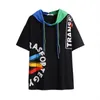 150kg Plus Size Women's Summer Hooded Short Sleeve T-Shirt Bust 157cm 6XL 7XL 8XL 9XL 10XL Loose Colorblock Graffiti Top 3 Color o7JJ#