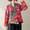 Этническая одежда 2024, китайская традиционная блузка, женские улучшенные топы ханьфу, национальный цветочный принт с v-образным вырезом, народная восточная свободная куртка
