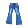 Kvinnors jeans kvinnor hög midja blossade jeans mode casual trasiga hål streetwear golvlängd byxor kvinnliga pendlare breda ben denim byxor 24328