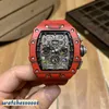 Mens Watch Designer Watches Hareketi Otomatik Lüks Business Boş Boş Zamanlı Karbon Fiber Kırmızı Kişilik Erkek Oto