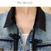 Nouveau 2024 Printemps Denim Manteau et Veste Femmes Patchwork Couleur Style chinois Cravate Lg Manches Bleu Jeans Vestes Outwear 85xw #