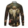 Męskie koszule 3D Elephant Printing Shirt Spring and Autumn Fashion Gettling Hawaiian Long -Sleeved Street