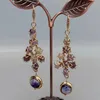 Boucles d'oreilles pendantes KKGEM 16 mm en verre de Murano violet améthyste naturelle plaqué or avec crochet pavé pour femme