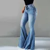 Jeans Femme Femmes jean coupe ajustée Denim pantalon cloche bas taille haute Bootleg jean Stretch femme Flare pantalon mode jambe large déchiré jean 24328