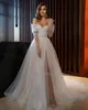 Soft Tulle Boho Casamento Dr Lg Mangas Querida Pérolas Vestidos de Noiva Praia Frt Split Formal Party Evening Vestidos l6PW #