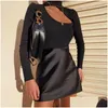 Women'S Jumpsuits & Rompers Womens 2021 Cut-Out Front Bodysuit Women Y Bodycon Skinny Body Suit Mock Neck Long Sleeve Playsuit Black Dh5Rn