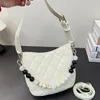 Lyx 2024 Högkvalitativ designer Bag Fashion Handbag Äkta läder diamantgitter Pearl Niche Design Fashion One-Shoulder Armpit Women's Bag High-End Hippie Bag