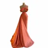 Elegante sexy arancione serale dres a una spalla Mermaid sirene abiti da ballo femminile lunghezza del pavimento con laterale Dr f0vm#
