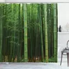 Shower Curtains Green Bamboo Landscape Curtain Hook Bath Accessories Set Spring Plant Home Decor Fabric Bathroom